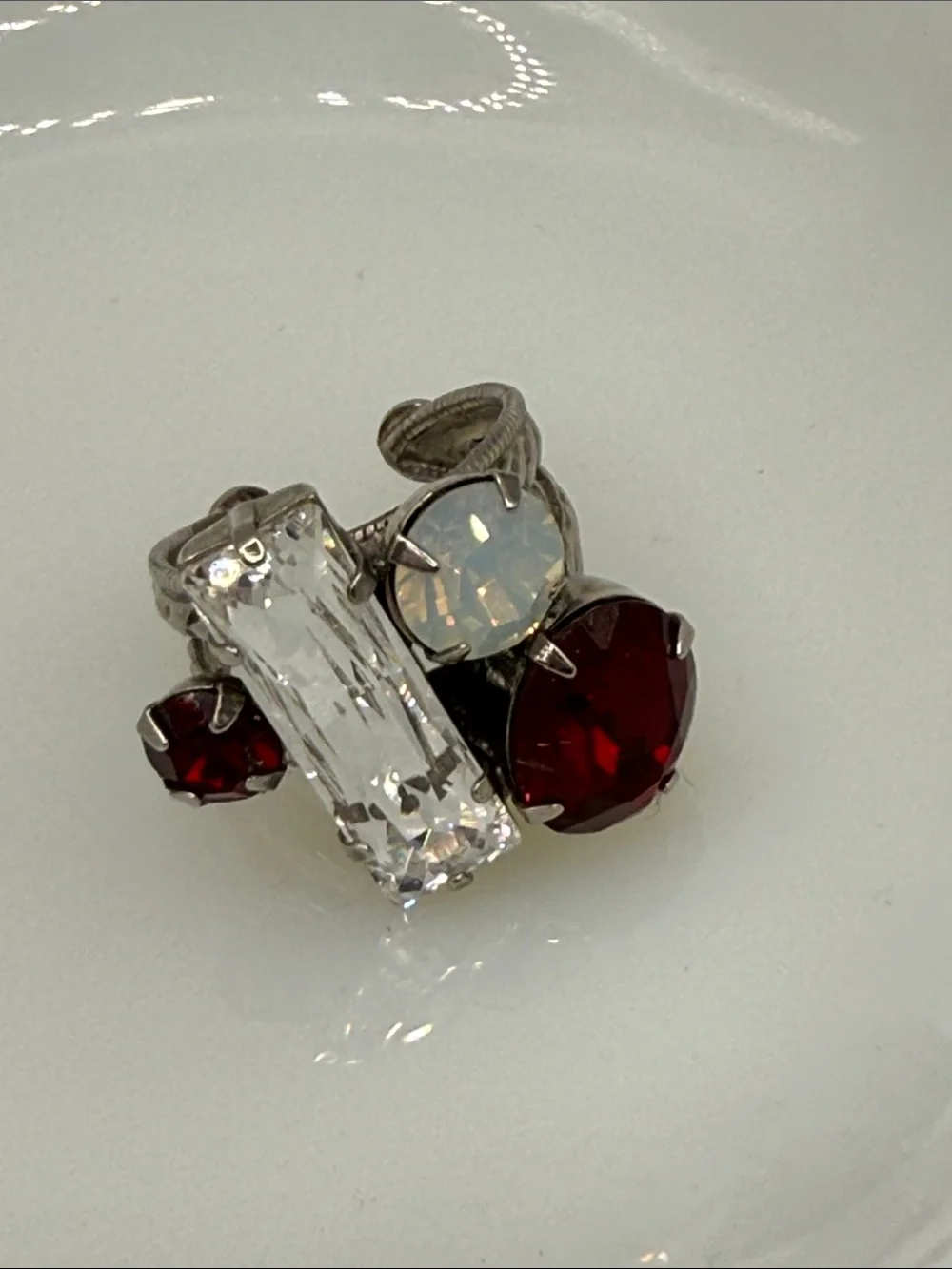 Sorrelli Multistone Clear, Red & Opal-Like Cocktail Ring